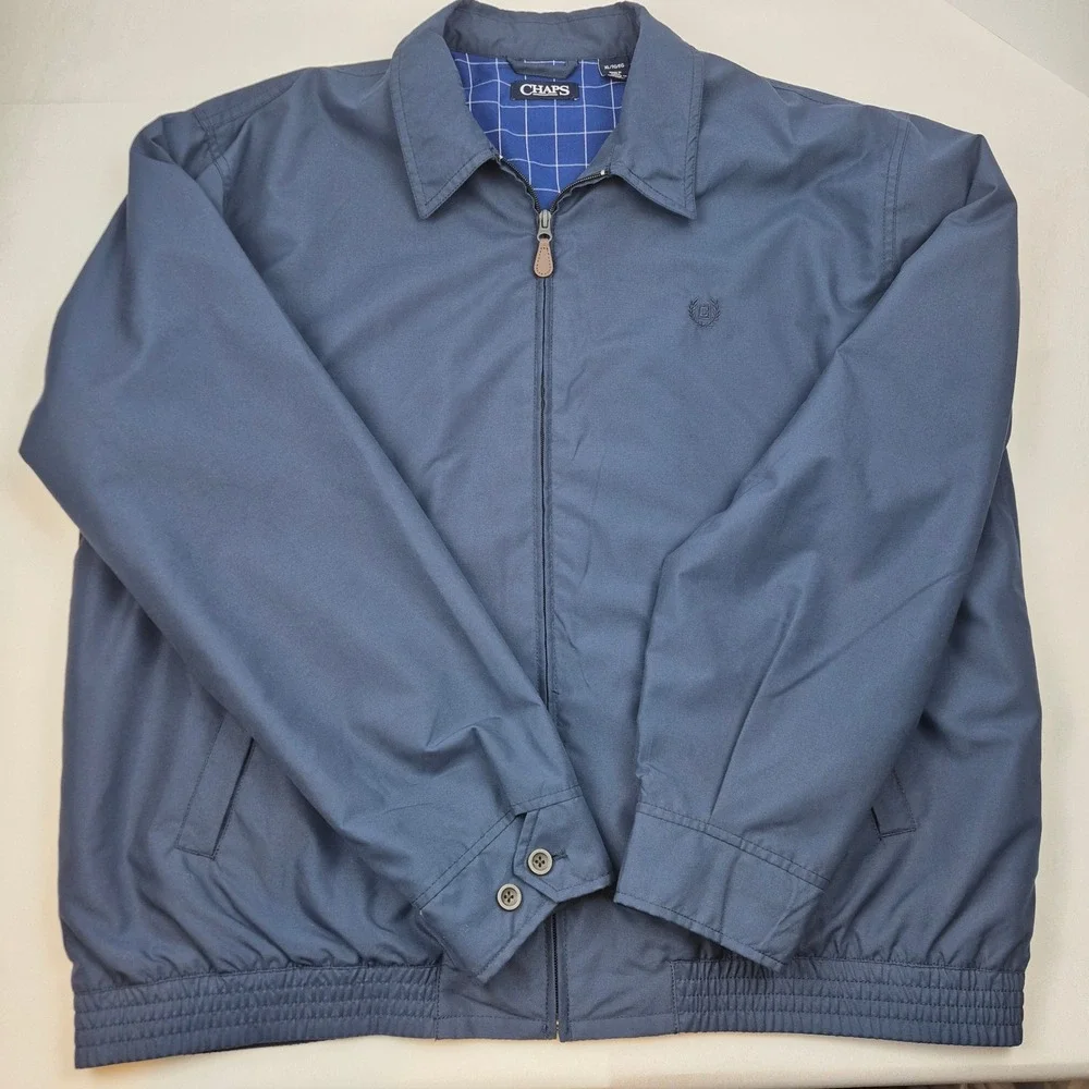 Chaps Men's XL Jacket Navy Blue Zip‎ Front Lightweight Casual Grandpa Harrington